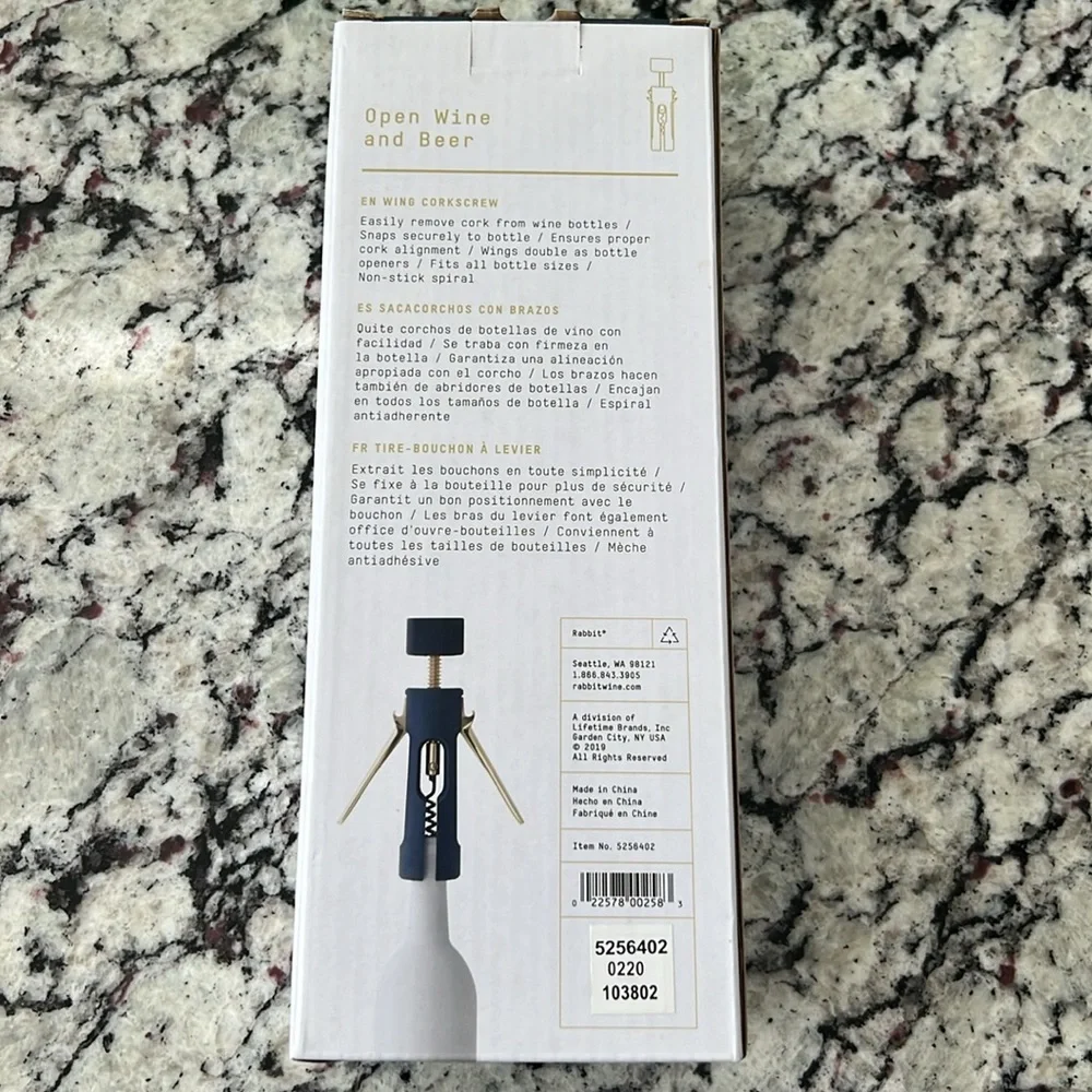 NIB Rabbit Crate&Barrel Wing Corkscrew Navy/Gold